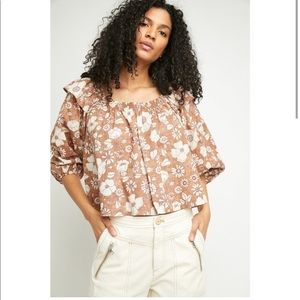 Free People Miss Daisy Ruffle Print Top NWT